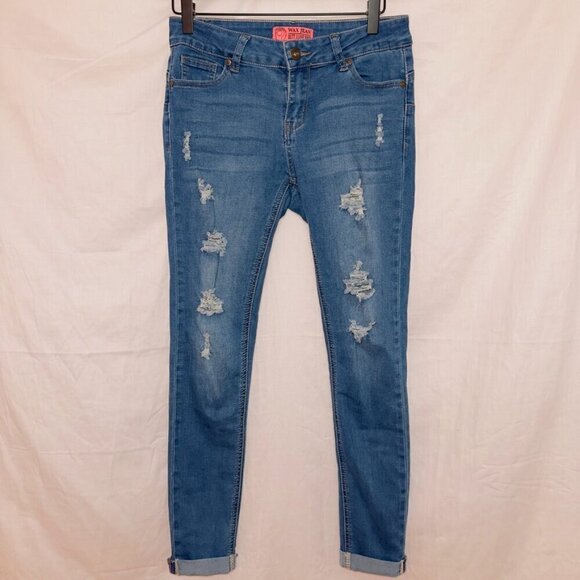 Wax Jean Medium Wash Denim Mid Rise Distressed Skinny Jean size 3 - Picture 1 of 7